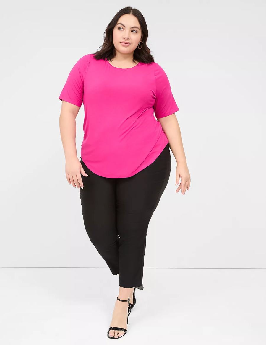 Pink Lane Bryant Curved-Hem Perfect Sleeve Tee Women T Shirts | ZGE333MY