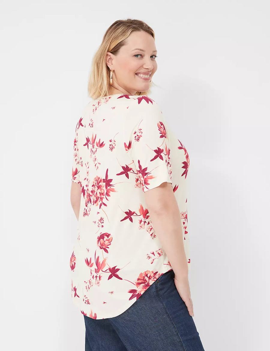 Pink Lane Bryant Curved-Hem Perfect Sleeve Tee Women T Shirts | XTJ2731RU