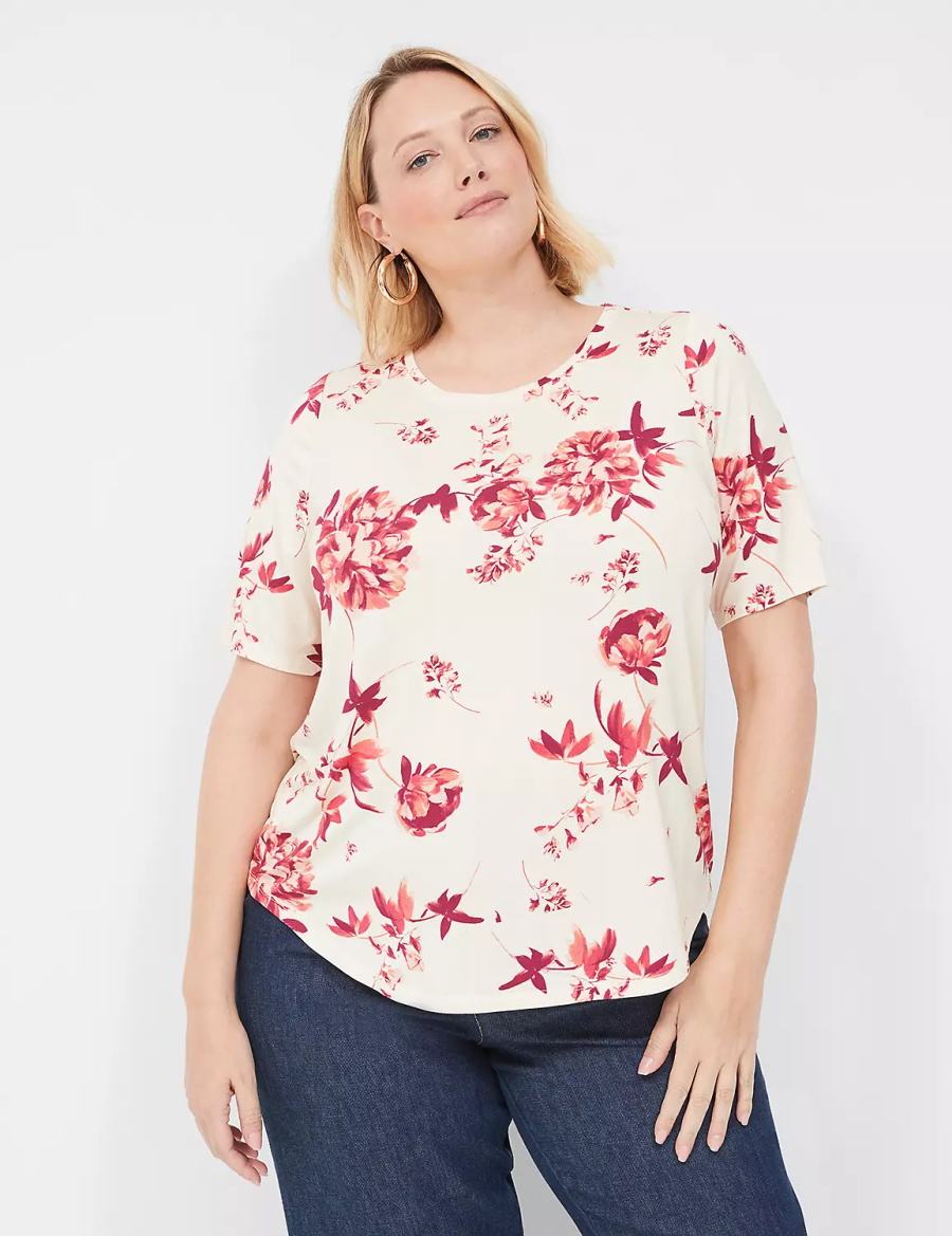 Pink Lane Bryant Curved-Hem Perfect Sleeve Tee Women T Shirts | XTJ2731RU