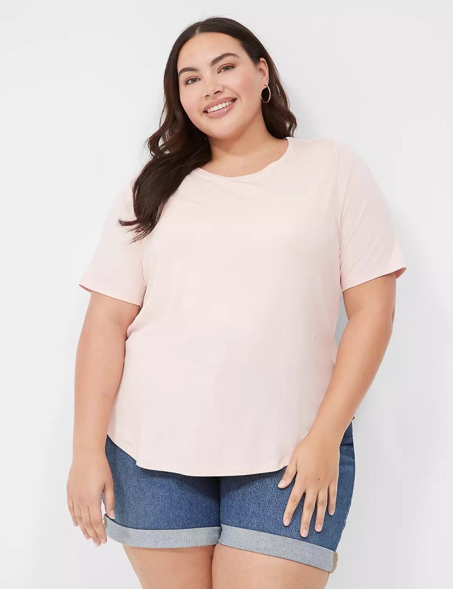 Pink Lane Bryant Curved-Hem Perfect Sleeve Tee Women T Shirts | CYY376AX