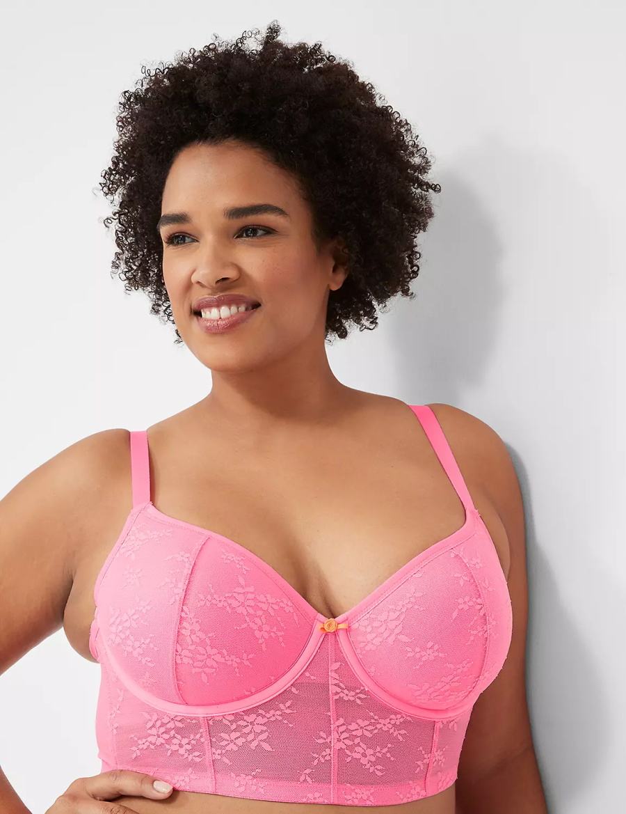 Pink Lane Bryant Delicate Lace Lightly Lined Demi Corset Women Bralettes | KGI2498BK