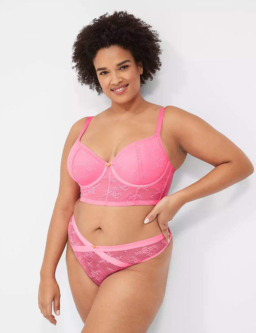 Pink Lane Bryant Delicate Lace Lightly Lined Demi Corset Women Bralettes | KGI2498BK