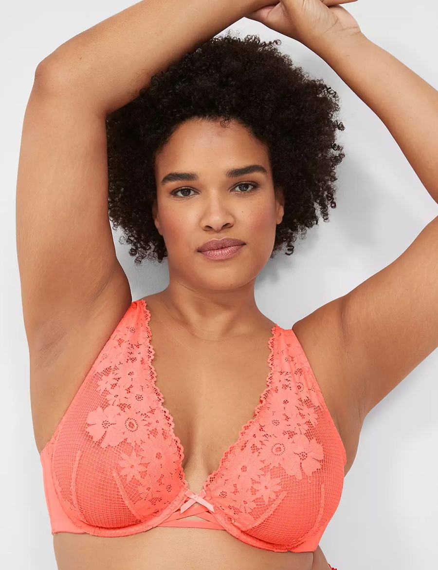 Pink Lane Bryant Fishnet Lace Plunge Women Unlined Bra | NCW2533QY