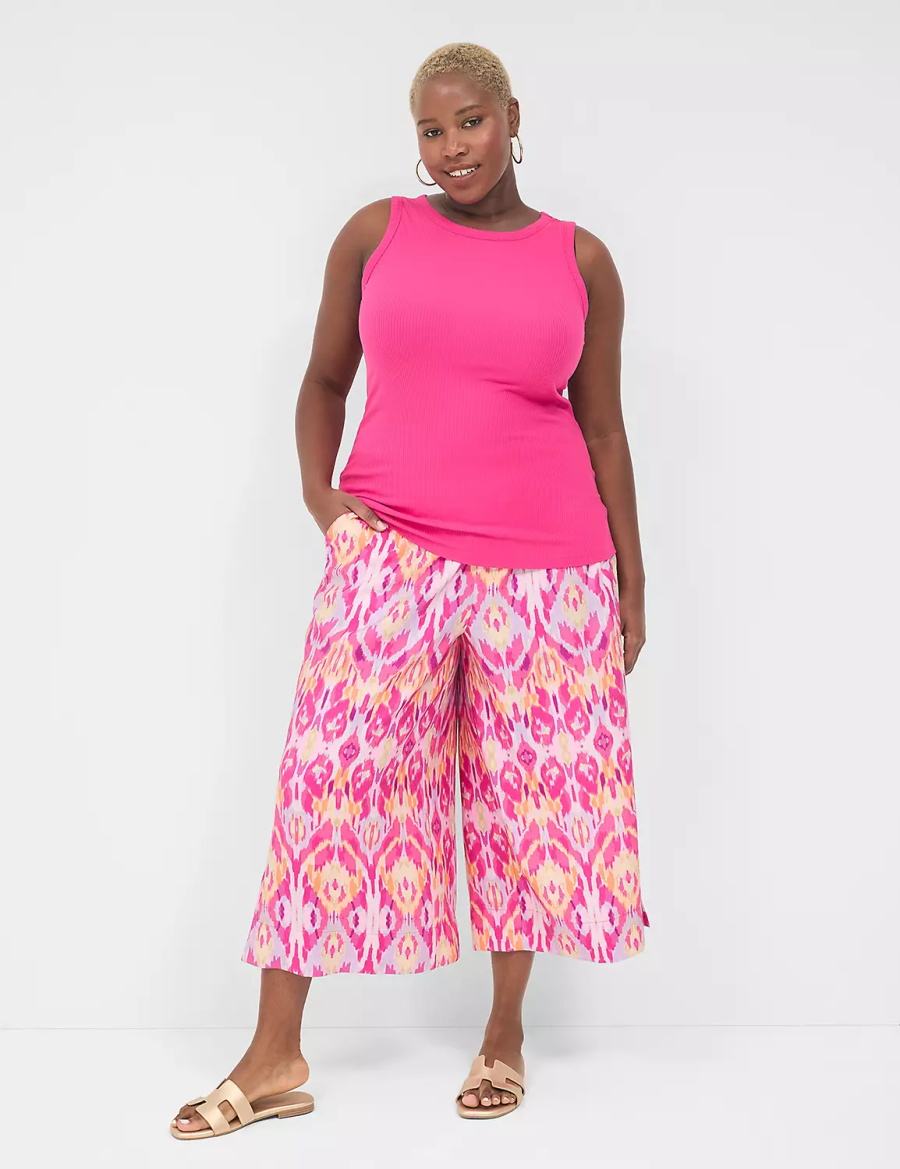 Pink Lane Bryant Fitted High-Neck Rib Women Tank Top | KAB3540NZ