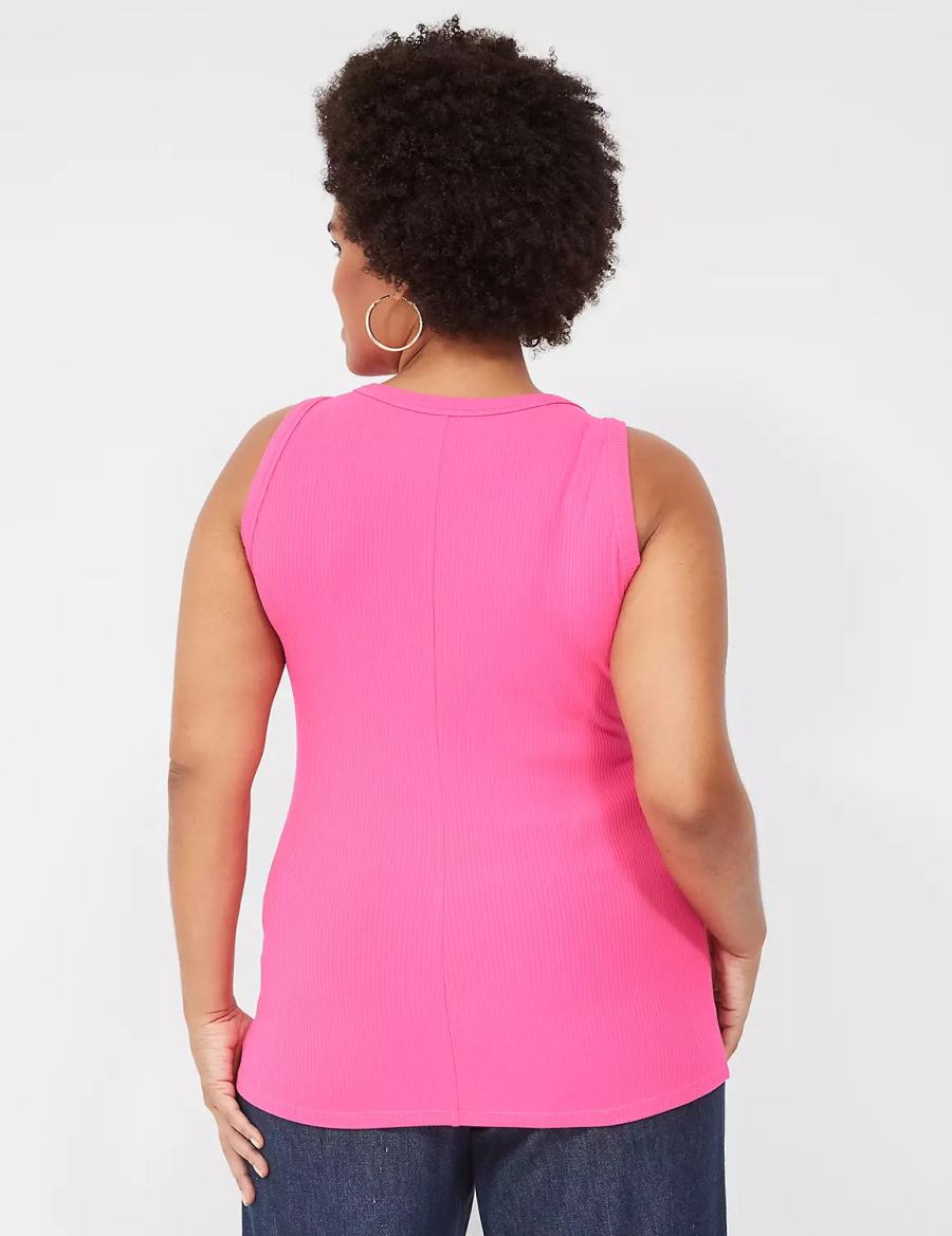 Pink Lane Bryant Fitted High-Neck Rib Women Tank Top | XQF1877VS