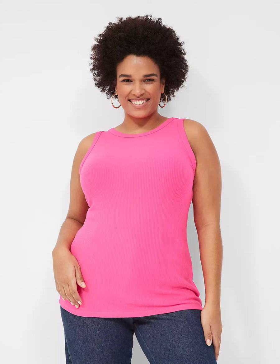 Pink Lane Bryant Fitted High-Neck Rib Women Tank Top | XQF1877VS