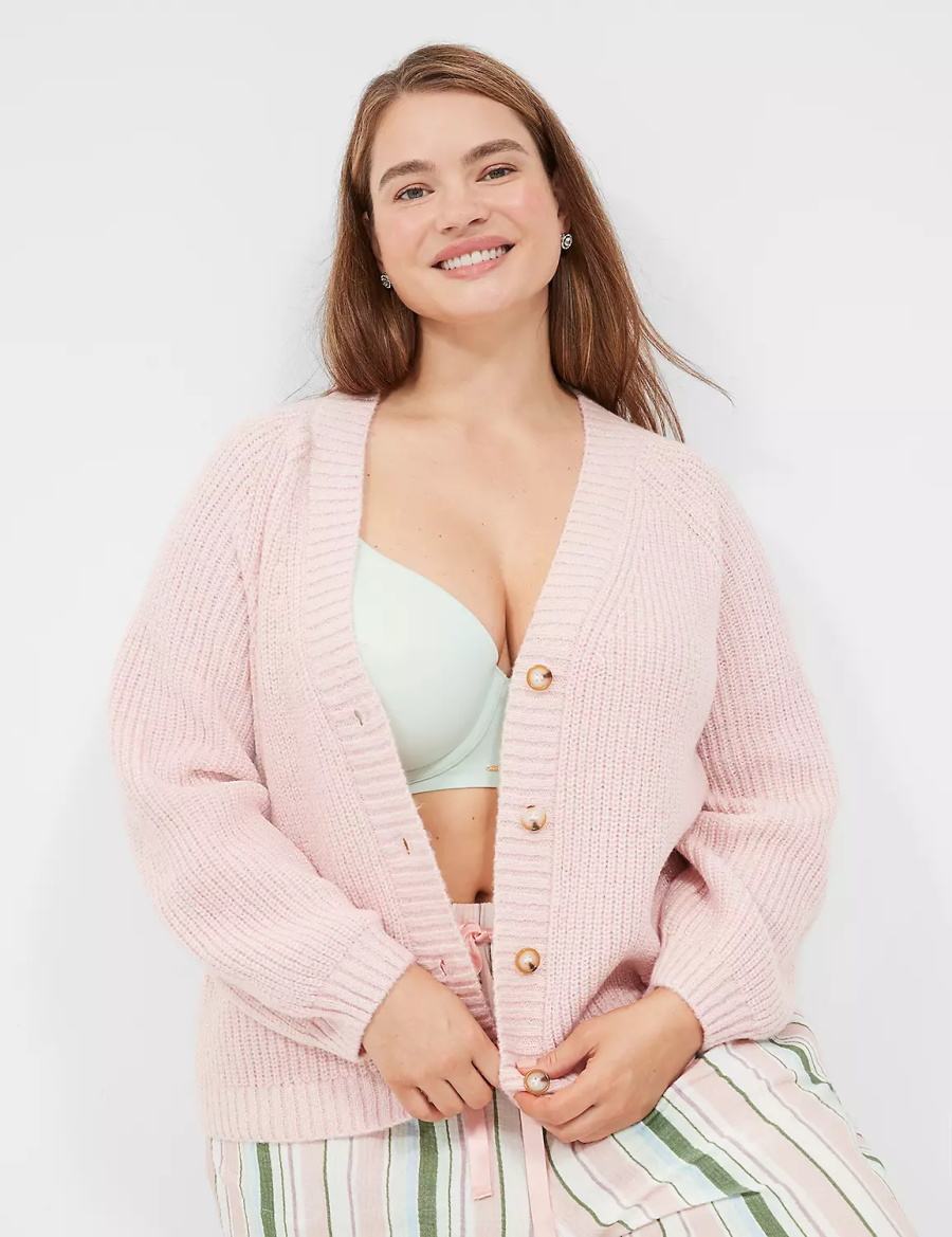 Pink Lane Bryant Lurex Knit Sleep Women Cardigan | RNV8092GK