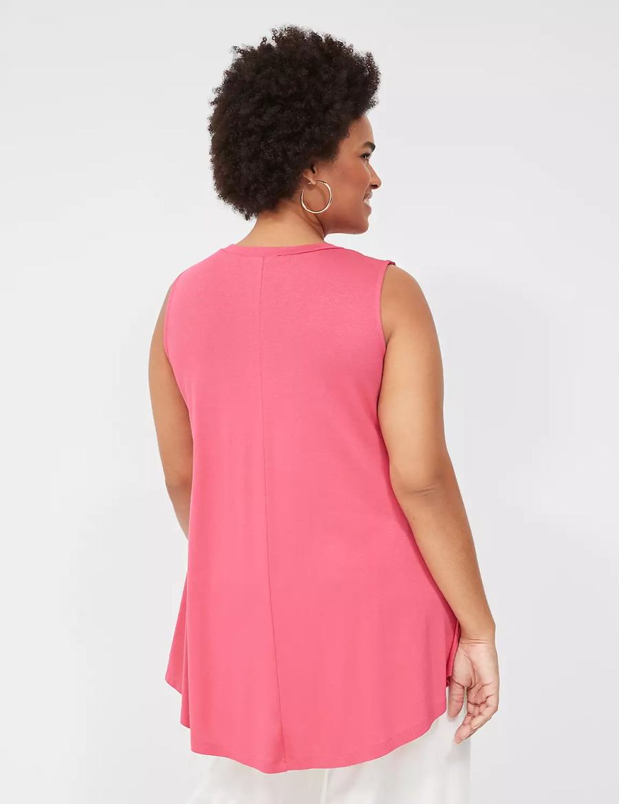 Pink Lane Bryant Max Swing High-Neck Smocked-Shoulder Tunic Women T Shirts | LXZ3786DV