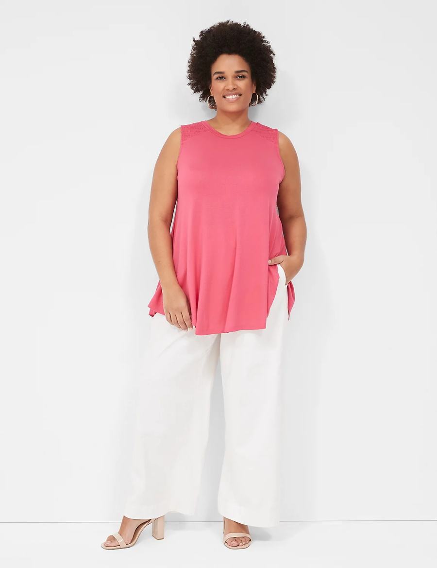 Pink Lane Bryant Max Swing High-Neck Smocked-Shoulder Tunic Women T Shirts | LXZ3786DV