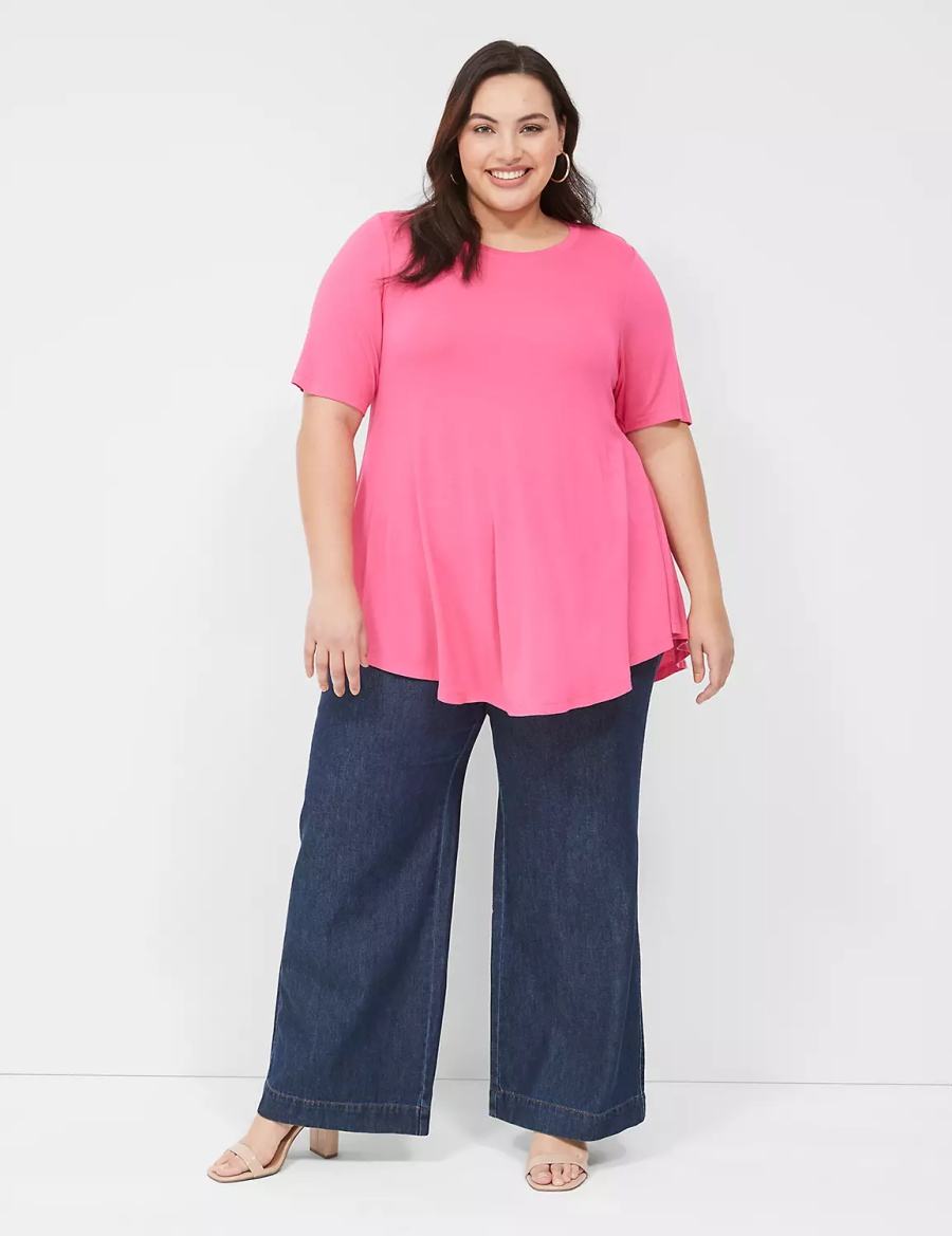 Pink Lane Bryant Max Swing Perfect Sleeve Crew-Neck Tee Women T Shirts | HZL9194OQ