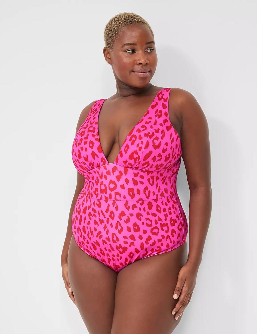 Pink Lane Bryant No-Wire Plunge One-Piece Women Swimsuits | TPN531TH