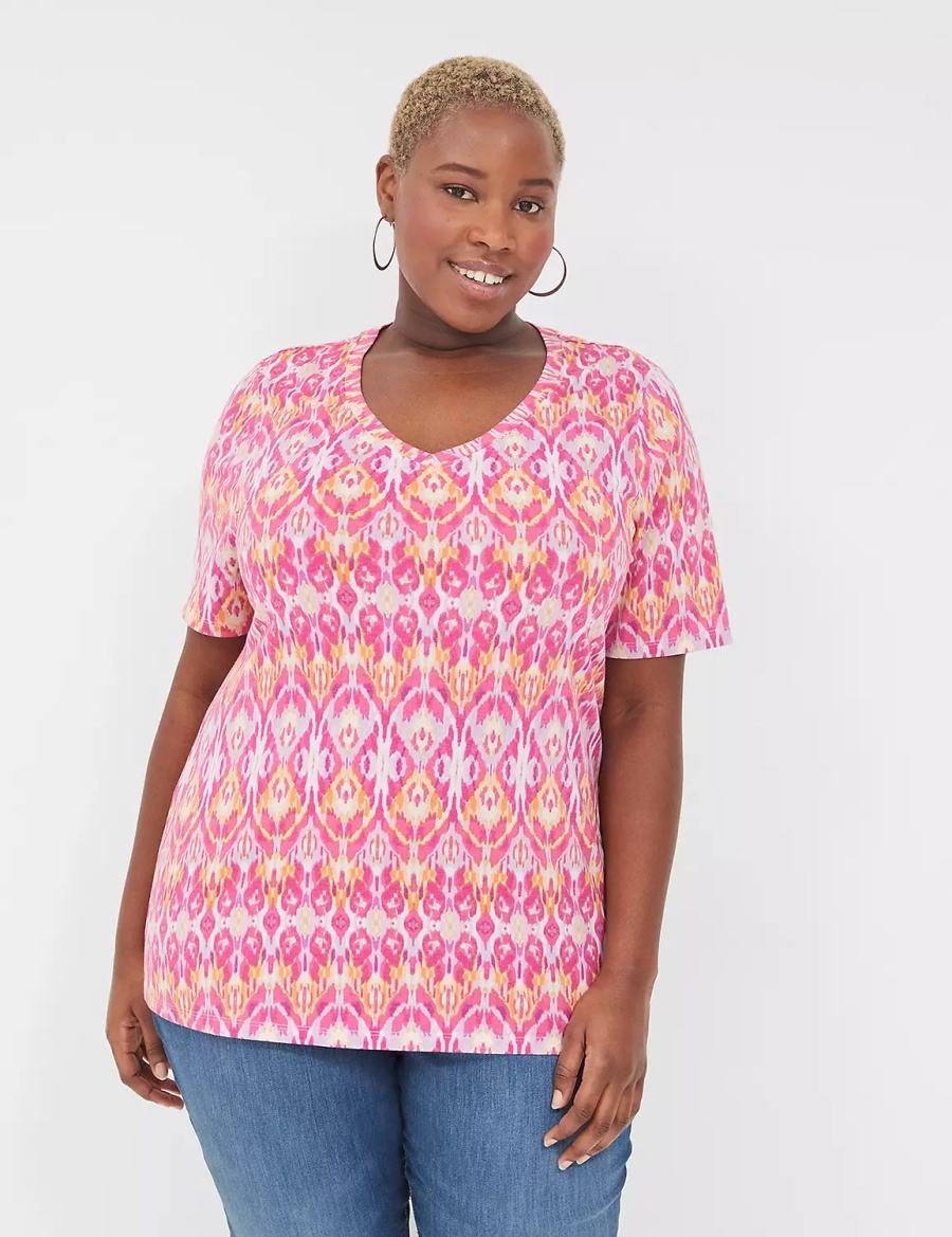 Pink Lane Bryant Perfect Sleeve V-Neck Tee Women T Shirts | WXD8495OD