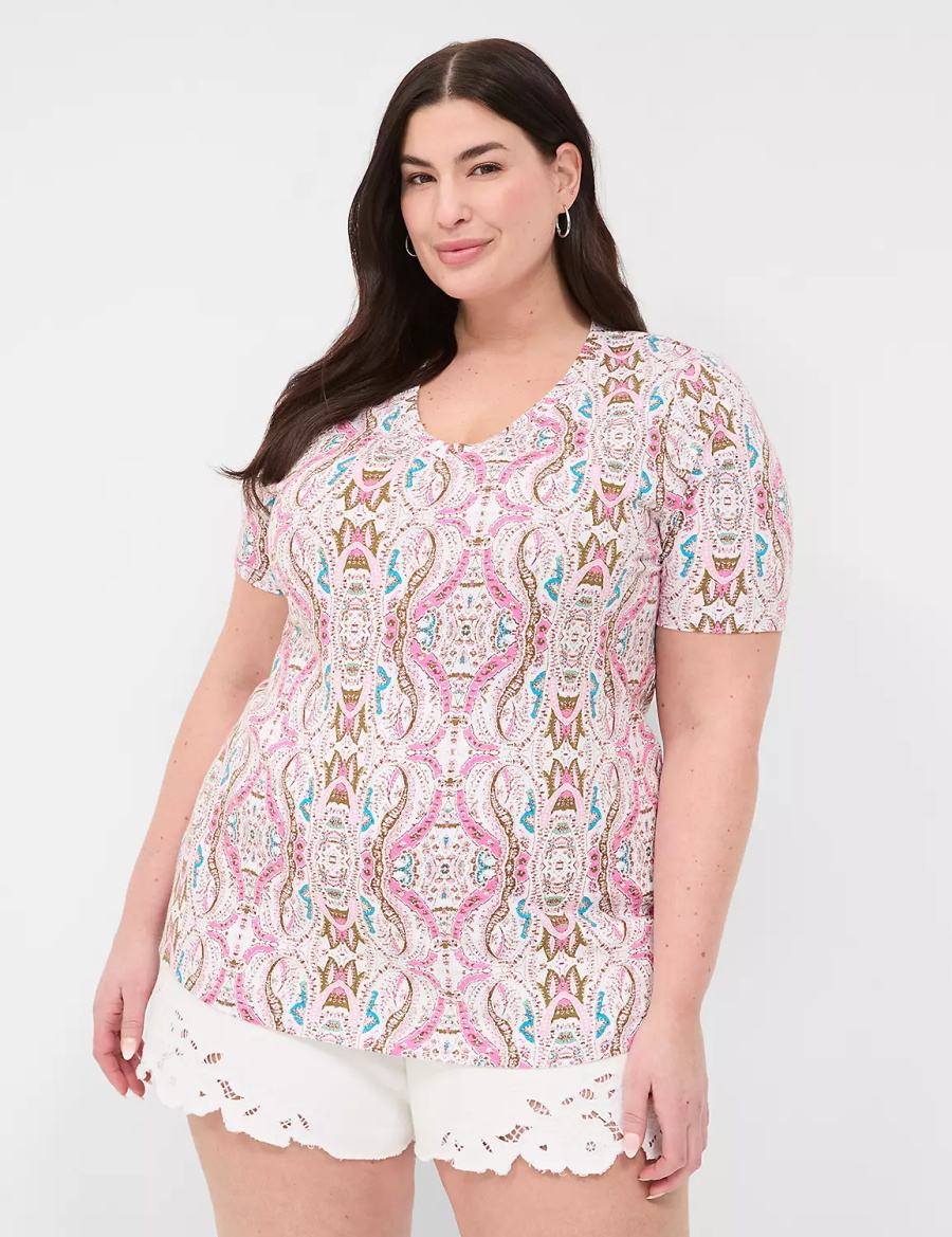 Pink Lane Bryant Perfect Sleeve V-Neck Tee Women T Shirts | RBP6373VT