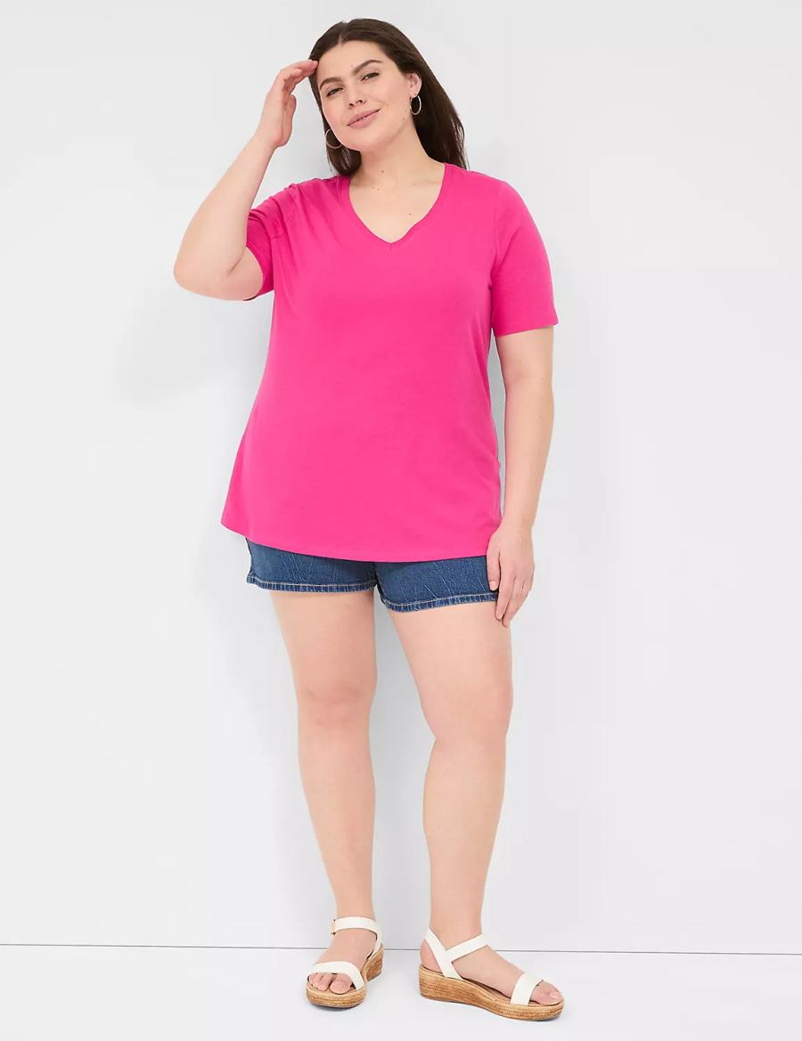 Pink Lane Bryant Perfect Sleeve V-Neck Tee Women T Shirts | FEU603WK