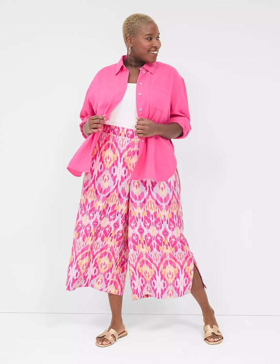 Pink Lane Bryant Pull-On Side-Slit Crop Women Pants | OYN3510TQ