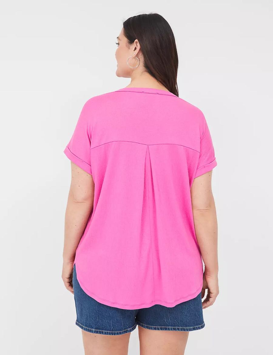 Pink Lane Bryant Relaxed Gauze Notch-Neck Women Shirts | HXR926TG