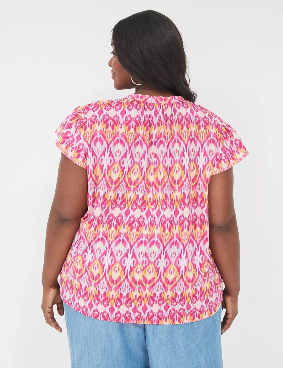 Pink Lane Bryant Relaxed Notch-Neck Woven & Knit Top Women T Shirts | IBL948KG