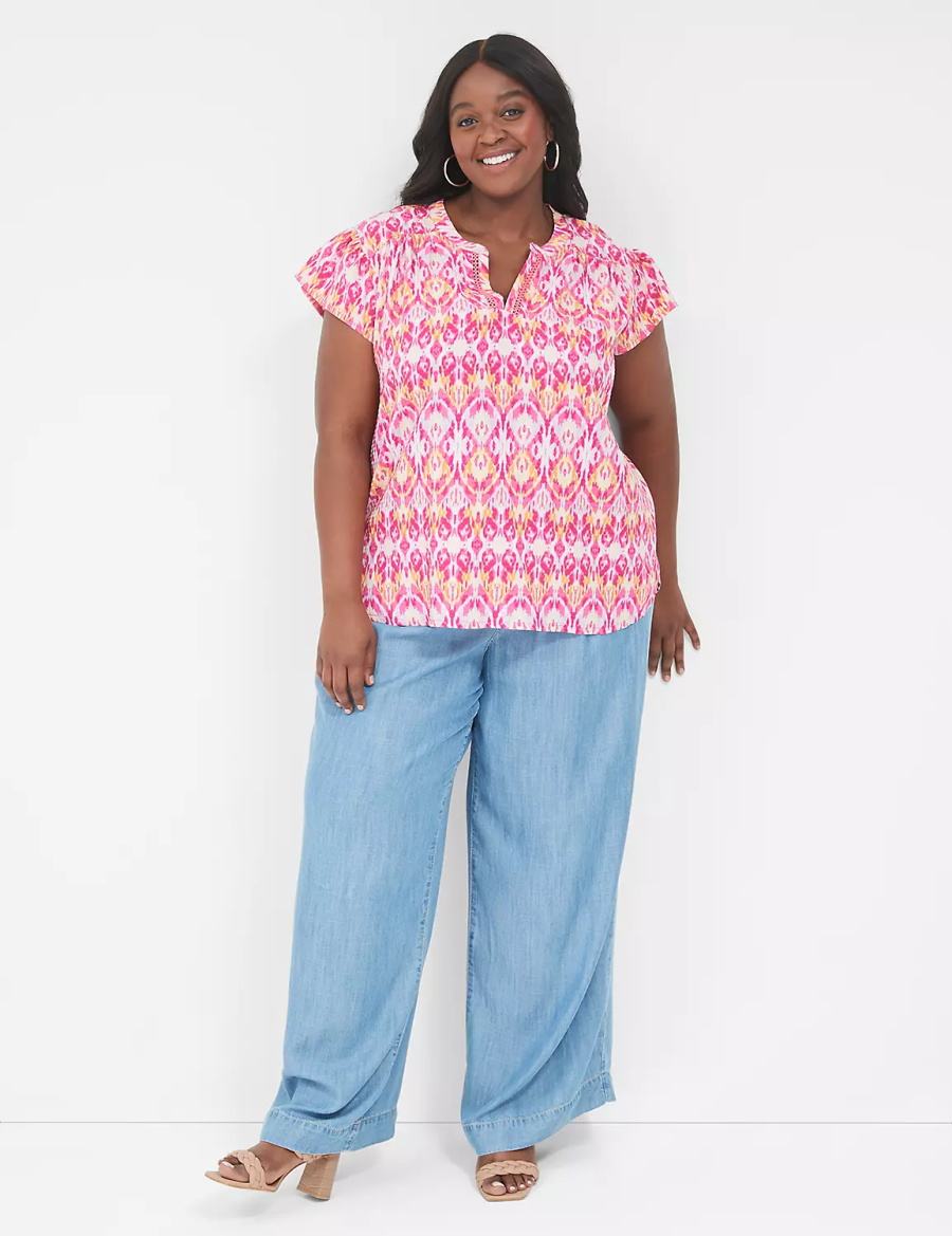 Pink Lane Bryant Relaxed Notch-Neck Woven & Knit Top Women T Shirts | IBL948KG