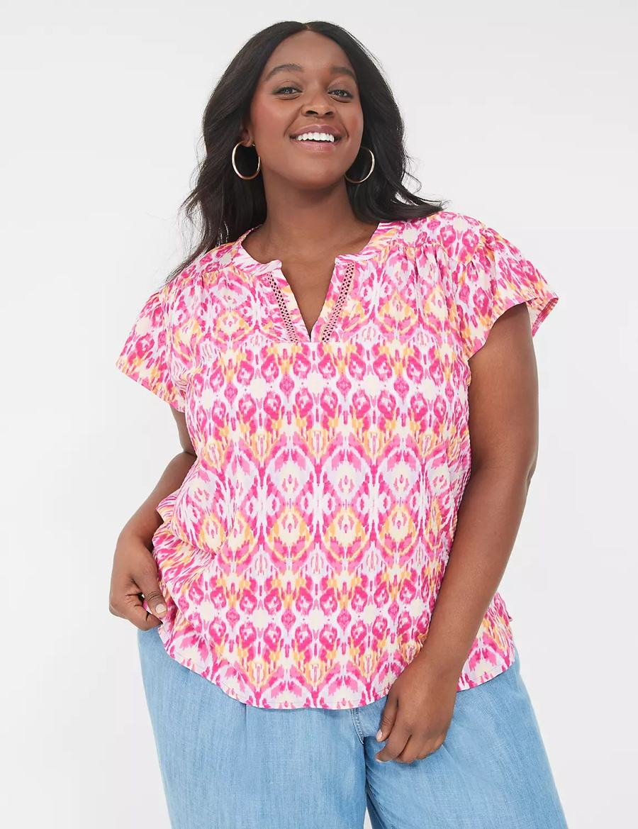 Pink Lane Bryant Relaxed Notch-Neck Woven & Knit Top Women T Shirts | IBL948KG