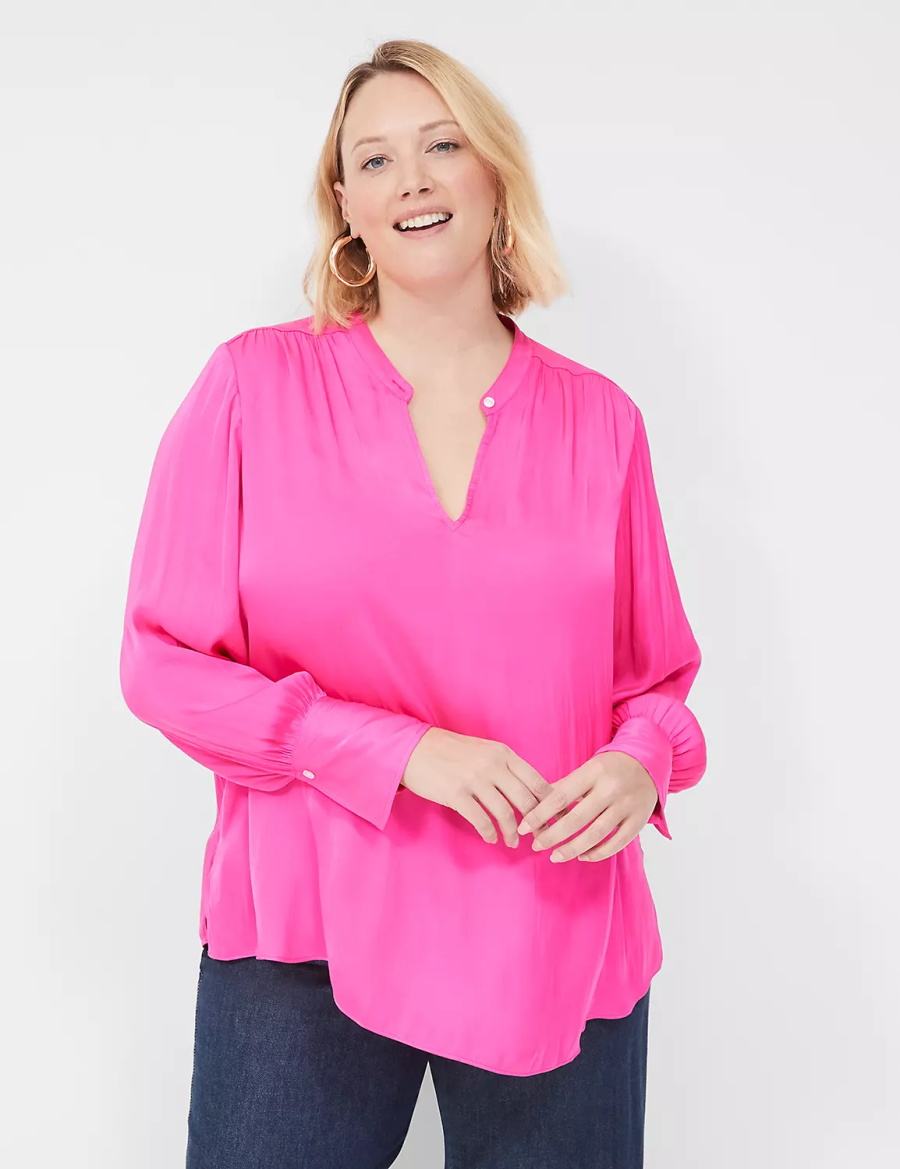 Pink Lane Bryant Relaxed Satin Collar Women Blouse | MCN4675LZ