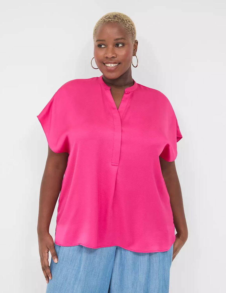 Pink Lane Bryant Relaxed Split-Neck Popover Women Blouse | FDT205HC