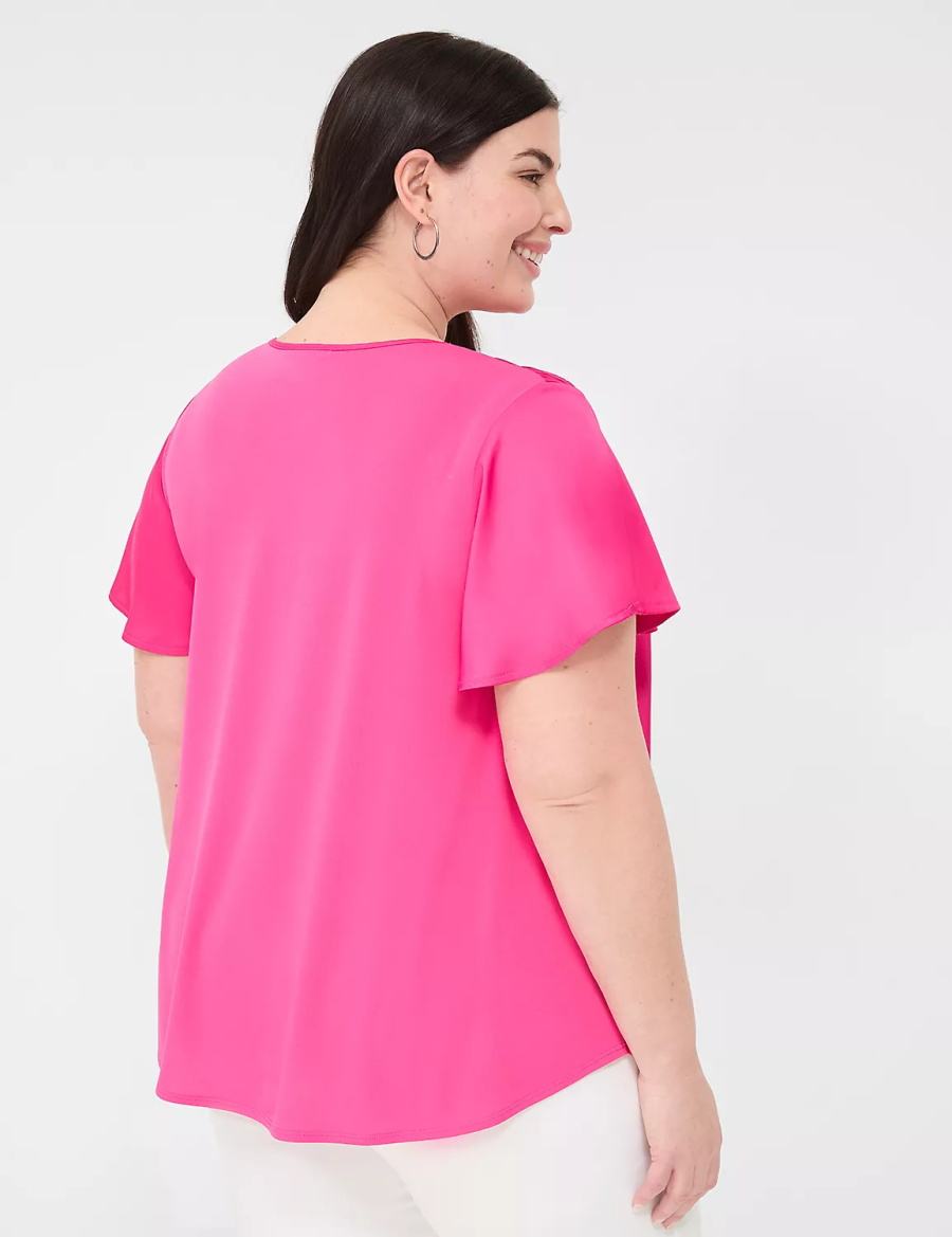 Pink Lane Bryant Satin Smocked-Shoulder Women Blouse | HRB7868VR