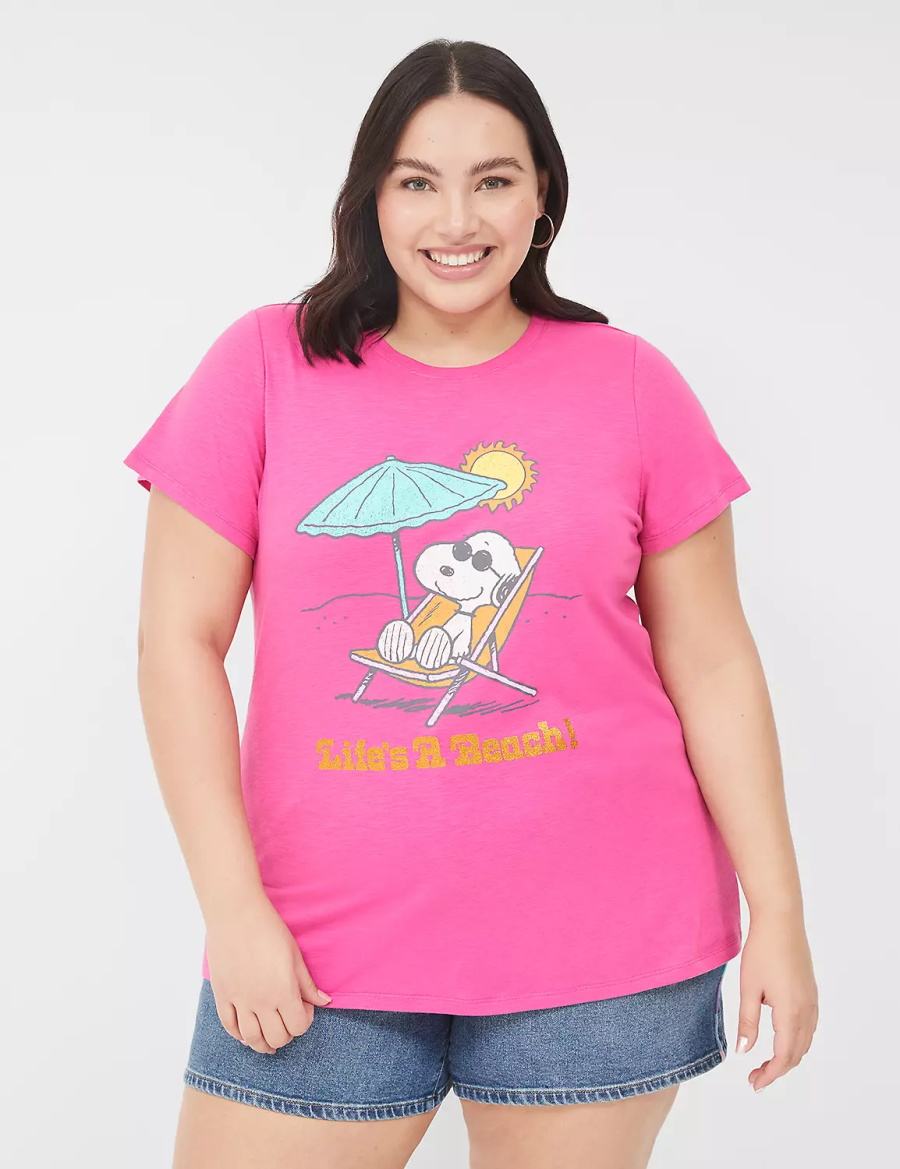 Pink Lane Bryant Snoopy Surf Glitter Graphic Tee Women T Shirts | RPD7467WW