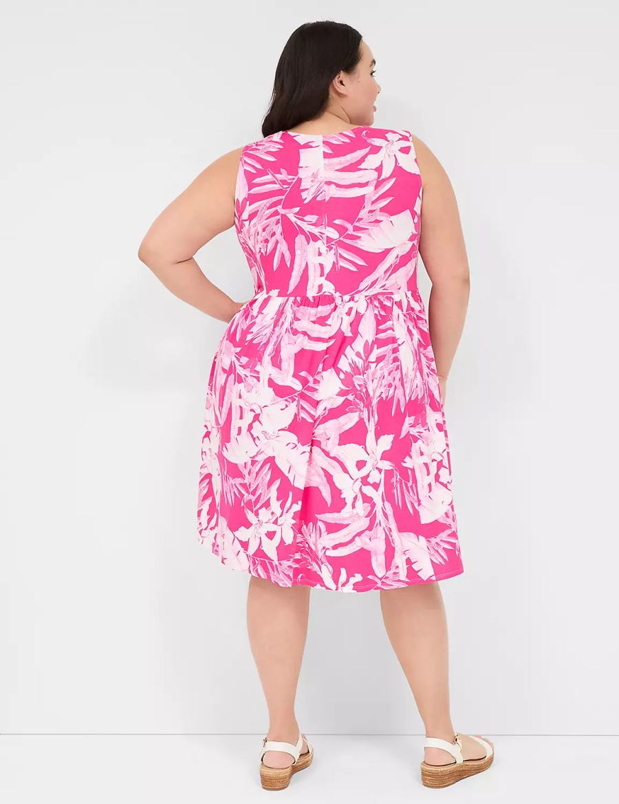 Pink Lane Bryant V-Neck Easy Swing Women Casual Dress | VDC8263QO