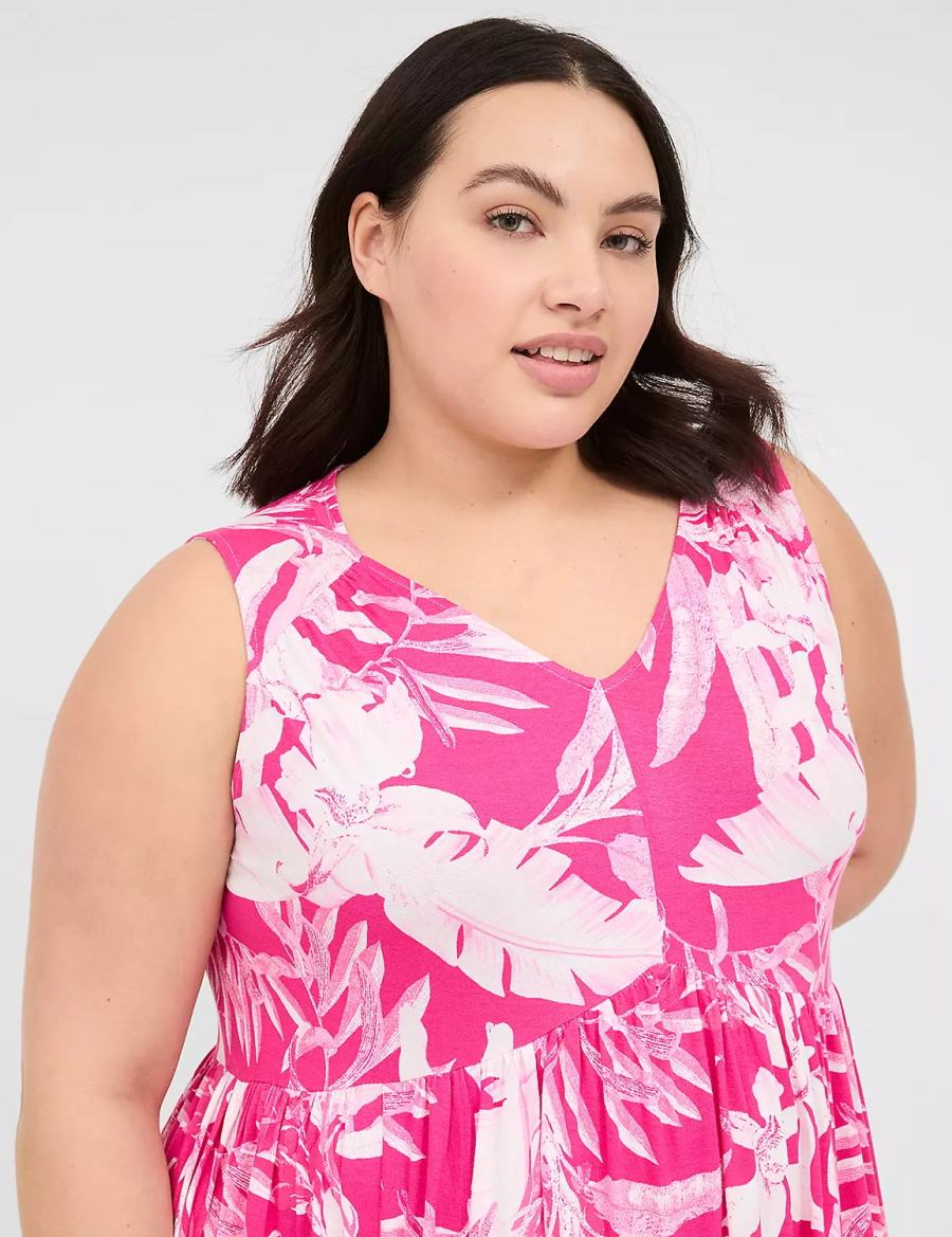 Pink Lane Bryant V-Neck Easy Swing Women Casual Dress | VDC8263QO