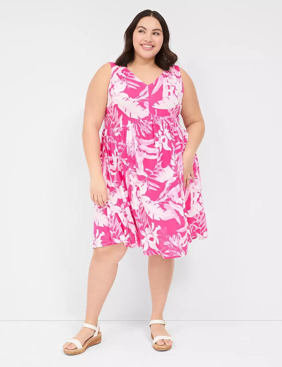 Pink Lane Bryant V-Neck Easy Swing Women Casual Dress | VDC8263QO