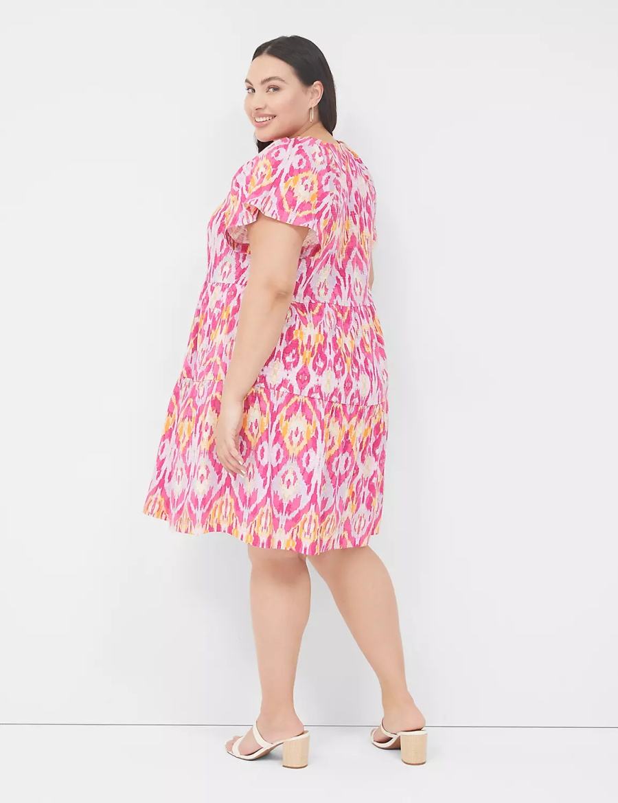 Pink Lane Bryant V-Neck Tiered Easy Women Short Dress | CUT558VR