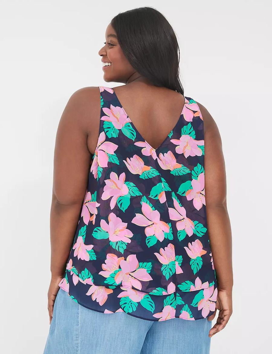 Pink Navy Lane Bryant Swing Double-Layer Chiffon Women Tank Top | ANC2986YD