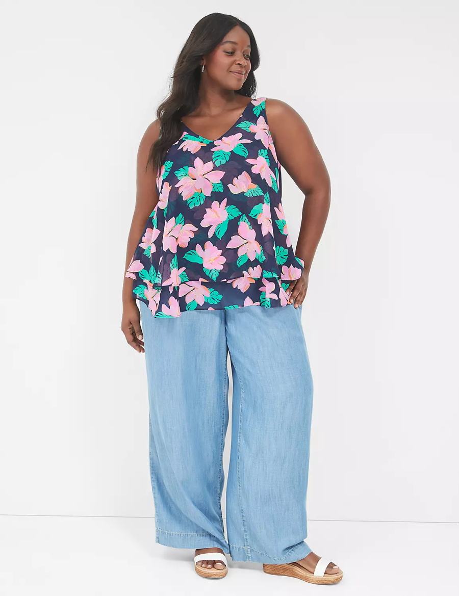 Pink Navy Lane Bryant Swing Double-Layer Chiffon Women Tank Top | ANC2986YD