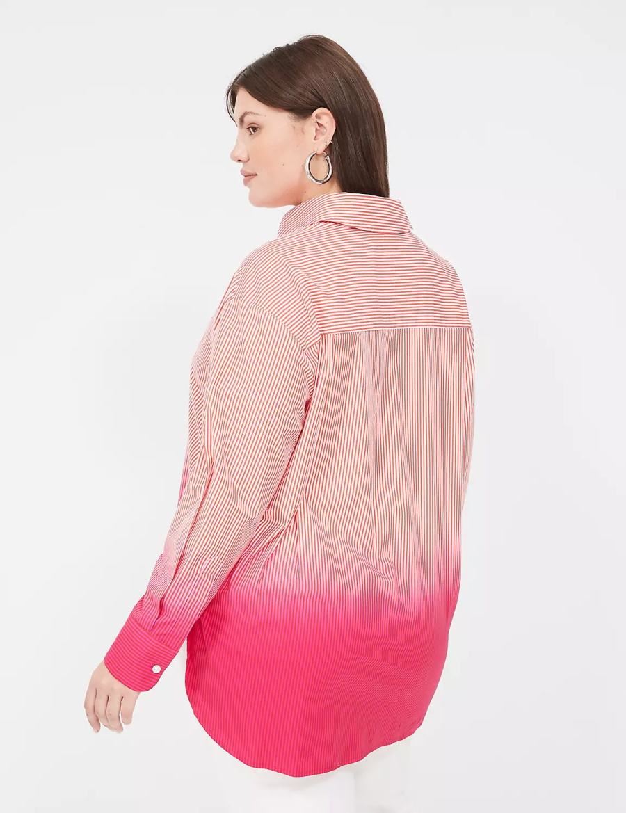 Pink Stripes Lane Bryant Button-Down Boyfriend Women Shirts | OZV5942KQ