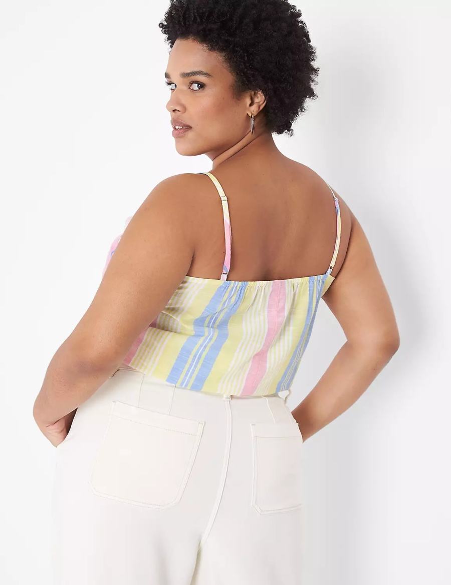 Pink Stripes Lane Bryant Crop Drawstring Women Tank Top | QXD1867HK