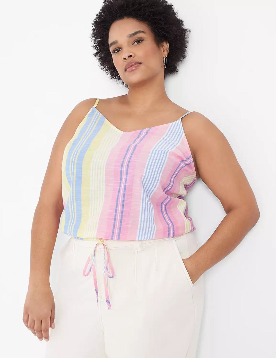 Pink Stripes Lane Bryant Crop Drawstring Women Tank Top | QXD1867HK