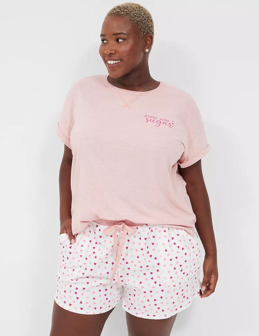 Pink White Lane Bryant Comfy Cotton Boyfriend Tee & Thermal Short PJ Set Women Pajamas | JEC684XM