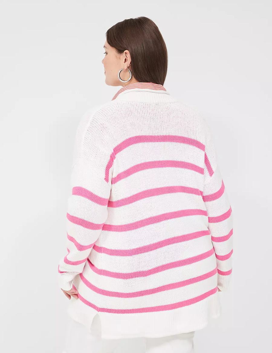 Pink White Stripes Lane Bryant Striped Open-Front Women Cardigan | LXW9243FV