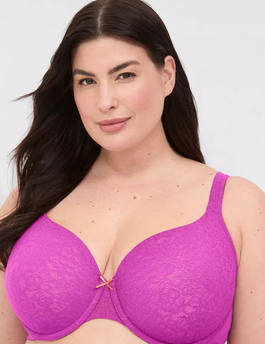 Purple Burgundy Lane Bryant Cotton Lightly Lined With Lace Women T-Shirt Bra | ZUN945BA