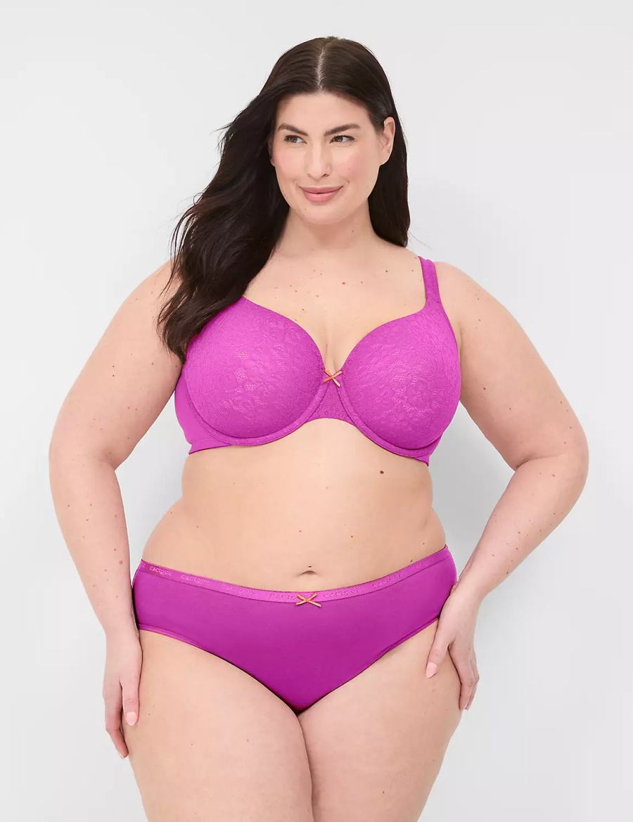 Purple Burgundy Lane Bryant Cotton Lightly Lined With Lace Women T-Shirt Bra | ZUN945BA