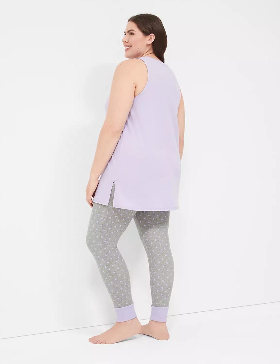 Purple Grey Lane Bryant Comfy Cotton Graphic Tunic & Legging PJ Set Women Pajamas | UVJ6776OV