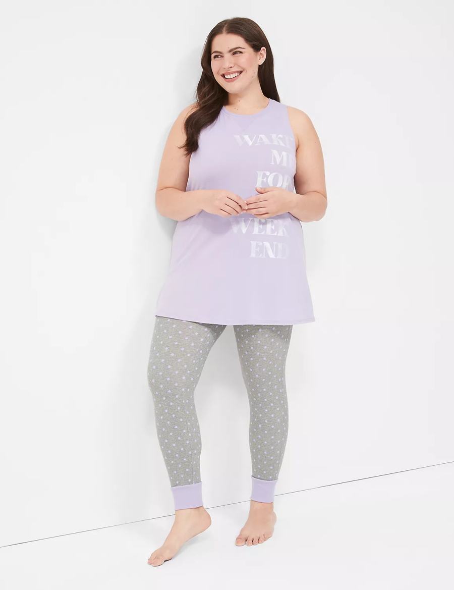 Purple Grey Lane Bryant Comfy Cotton Graphic Tunic & Legging PJ Set Women Pajamas | UVJ6776OV