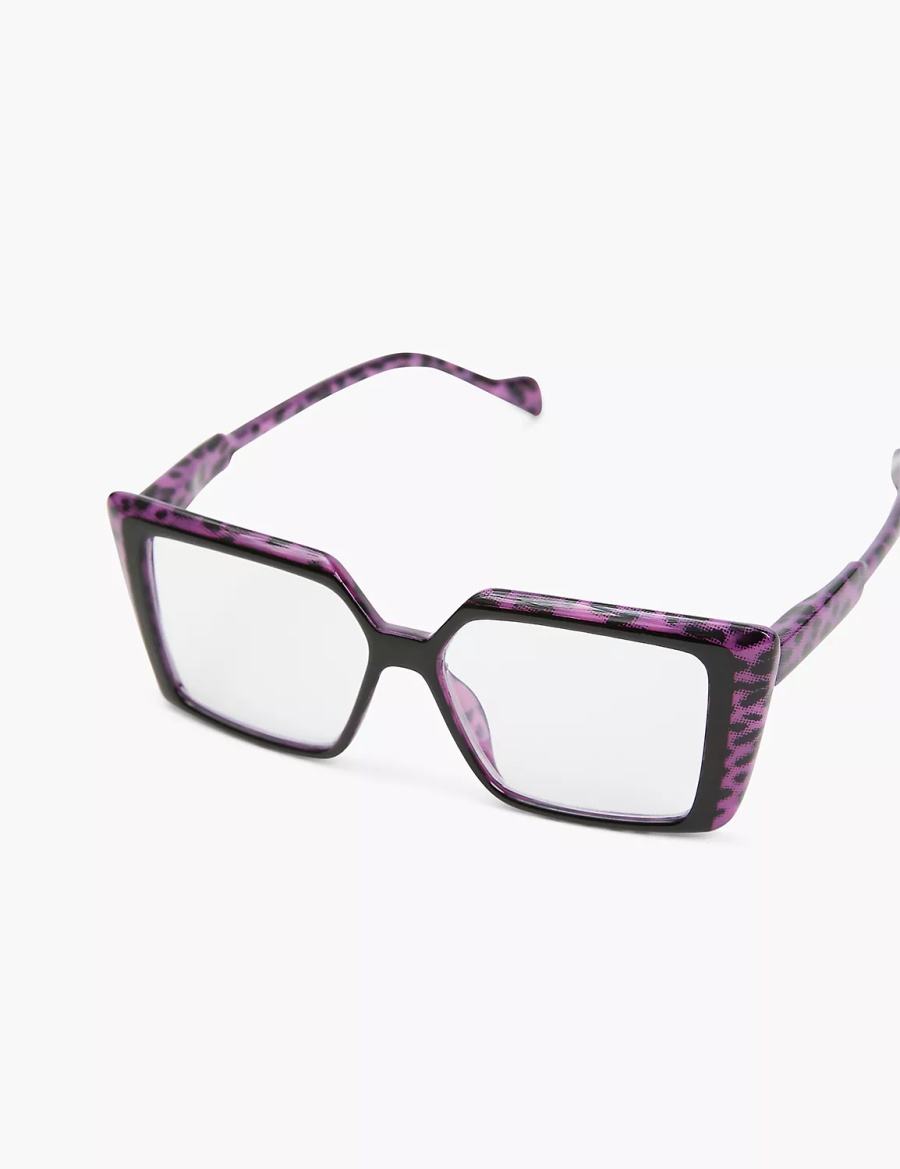 Purple Lane Bryant Black & Purple Cheetah Print Cateye Reading Women Glasses | KUX5620OY