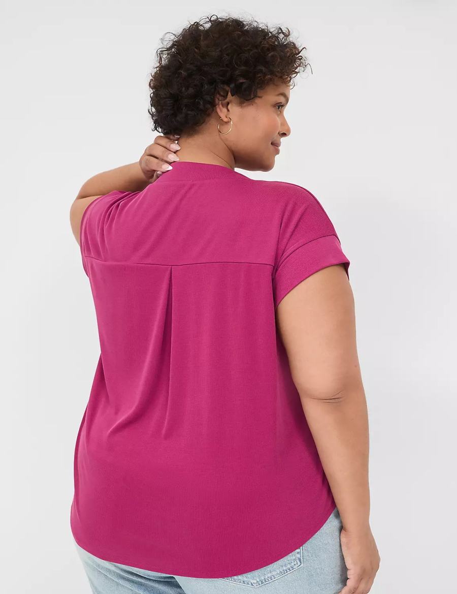 Purple Lane Bryant Cap-Sleeve V-Neck Pleat-Front Top Women T Shirts | FYL3555UV