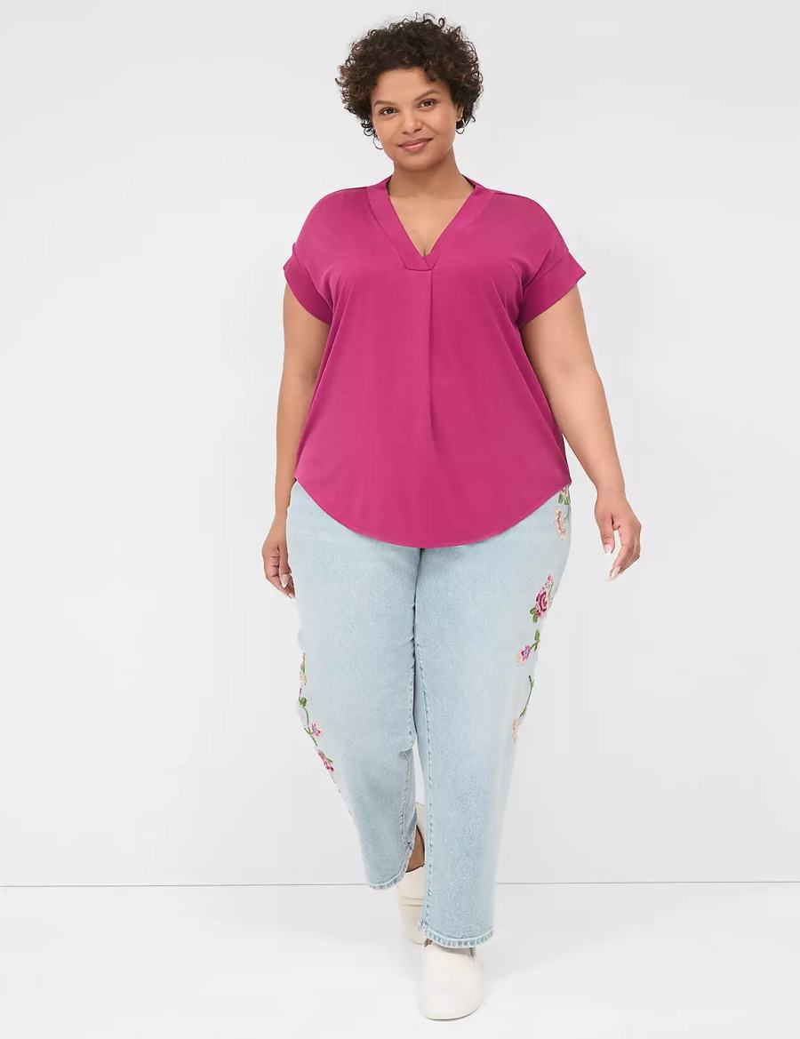 Purple Lane Bryant Cap-Sleeve V-Neck Pleat-Front Top Women T Shirts | FYL3555UV