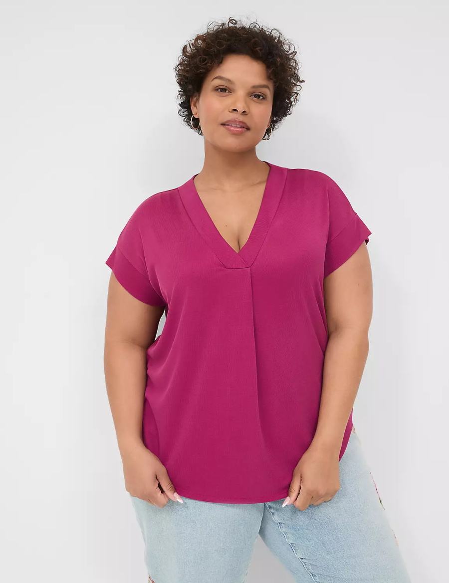 Purple Lane Bryant Cap-Sleeve V-Neck Pleat-Front Top Women T Shirts | FYL3555UV