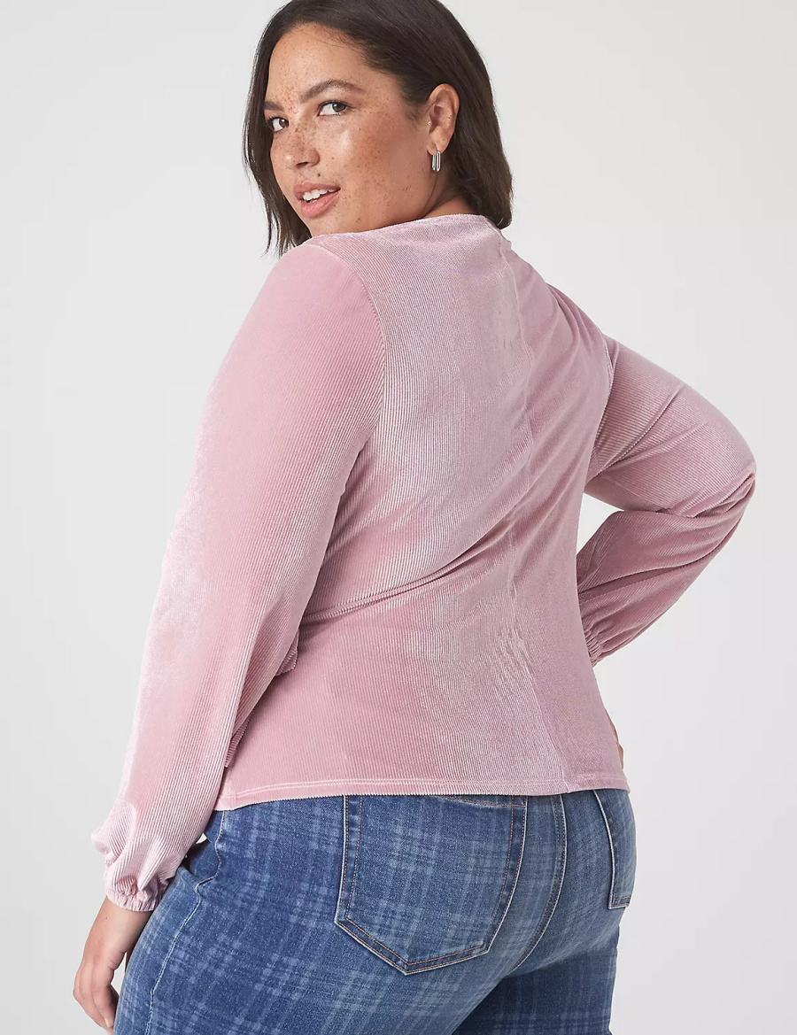 Purple Lane Bryant Classic Blouson-Sleeve Surplice Tie Velour Top Women T Shirts | VVP9797BQ