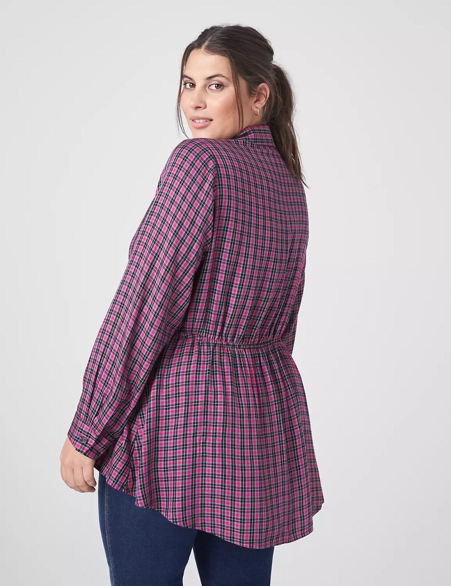 Purple Lane Bryant Classic Button-Front Elastic-Waist Tunic Women Shirts | GRQ4767TM