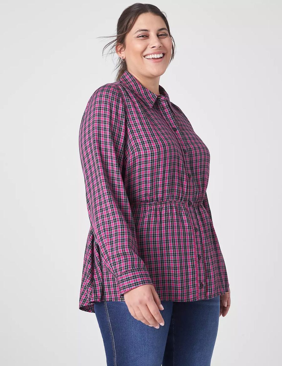 Purple Lane Bryant Classic Button-Front Elastic-Waist Tunic Women Shirts | GRQ4767TM