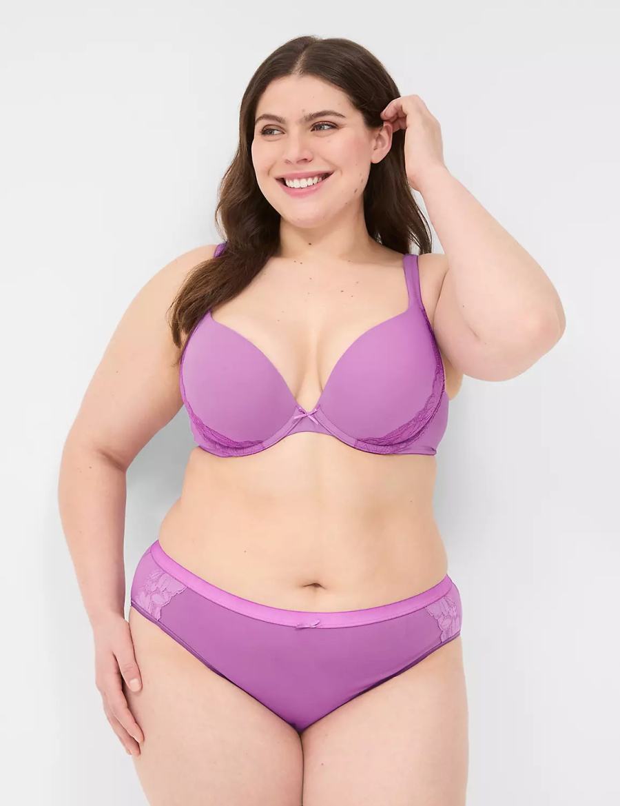 Purple Lane Bryant Cotton Boost Plunge With Lace Women Bralettes | OIU7983JM